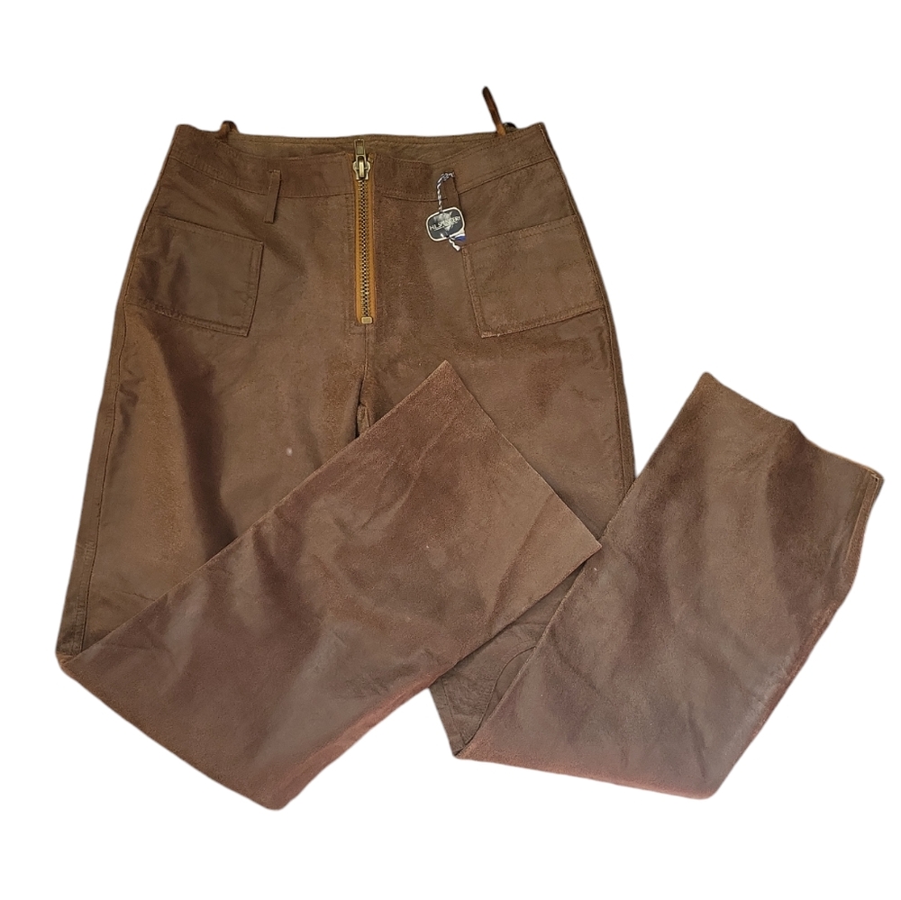 NWT suede leather newportnews jeanology women's brown flared pants vintage new 6